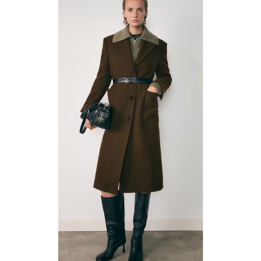 NWT MANGO MNG SELECTION KHAKI ITALIAN VIRGIN WOOL COAT WITH POCKETS SZ S